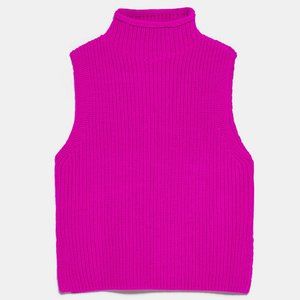 ZARA - Sleeveless Fuchsia High Collar Rolled Vest